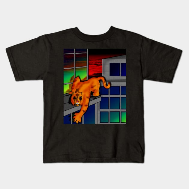 Tiger on a Ledge Kids T-Shirt by lytebound